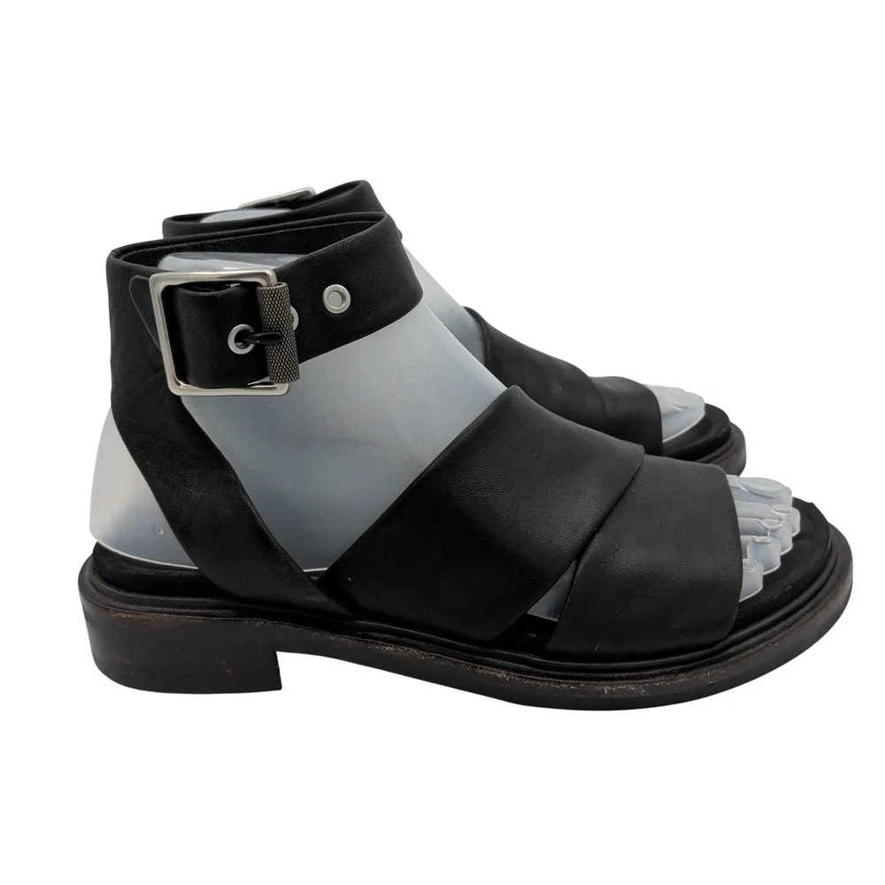 Rag & Bone Slayton $350 Black Leather Ankle Strap Buckle Sandals Womens 36 Italy